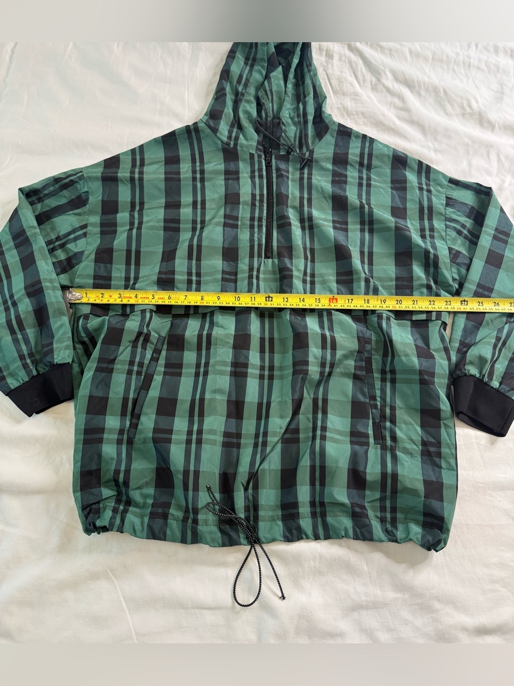 Zara Green Plaid Oversized Hooded Anorak Windbreaker XL - Picture 11 of 12